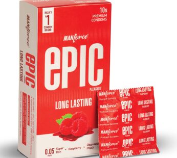Manforce Epic Pleasure Long Lasting Premium Condoms for Men 0.05 mm Super Thin Raspberry Flavour With Disposable Pouch  Pack Of 10